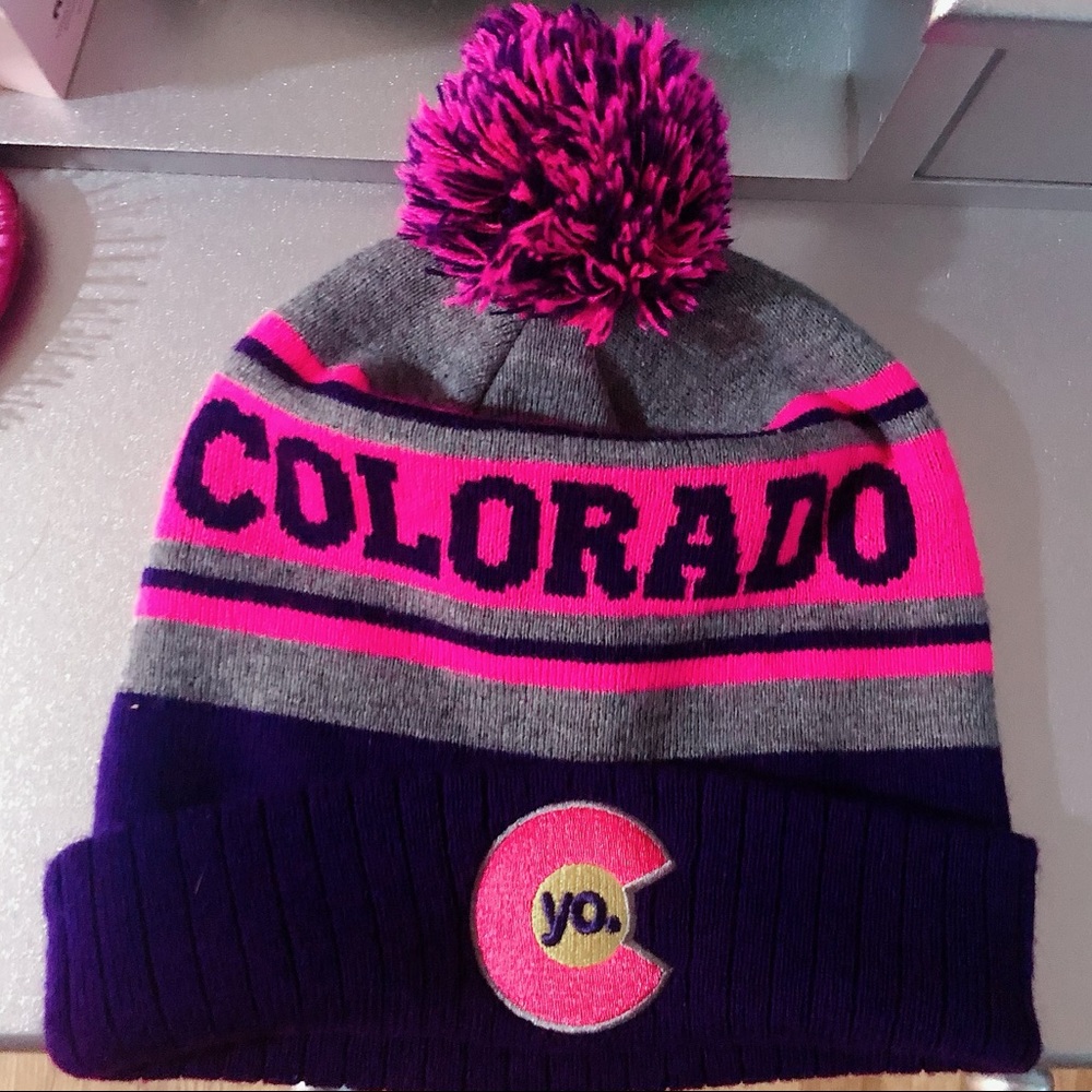 Yo Colorado purple, bright pink and grey, Beanie!